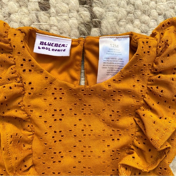 Blueberi Boulevard Eyelet Flutter Dress in Mustard, Size 12M - Picture 2 of 7